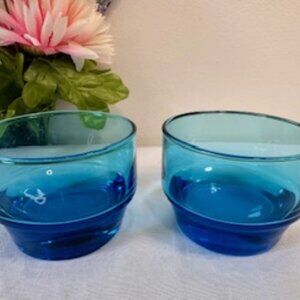 Vintage cobalt turquoise lowball cocktail glasses mid-century barware modern gla